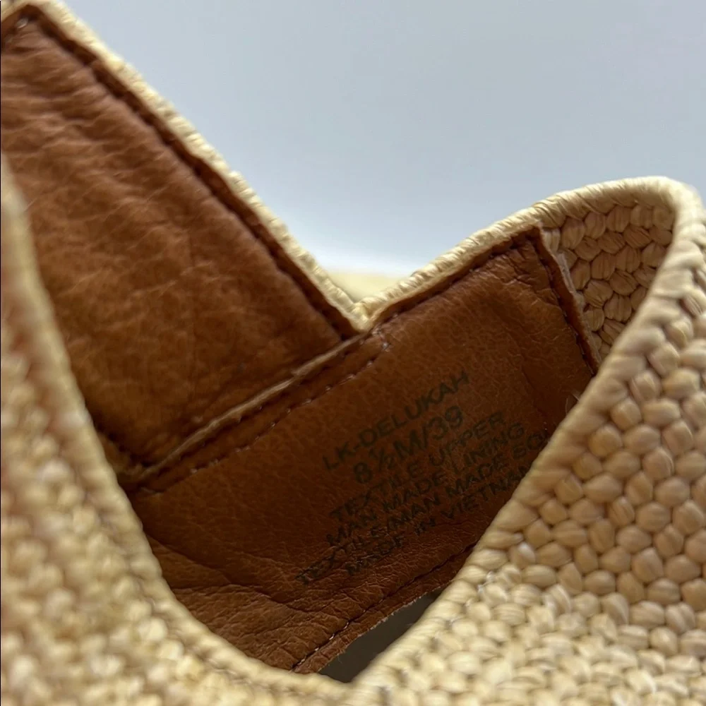 Lucky Brand 8 1/2 Delukah Platform Wedge Sandals Cream Brown Wedge Slingback NEW